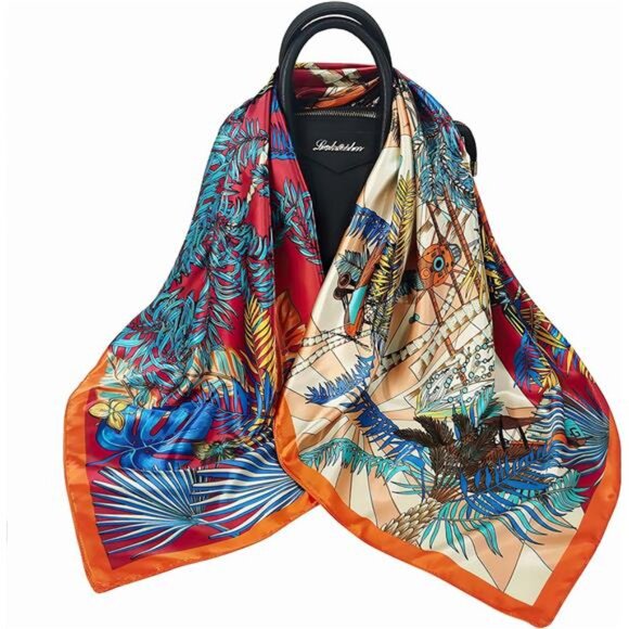 35" Square Silk Like Head Scarf - Women's Fashion Silk Feeling Scarf - Picture 7 of 7